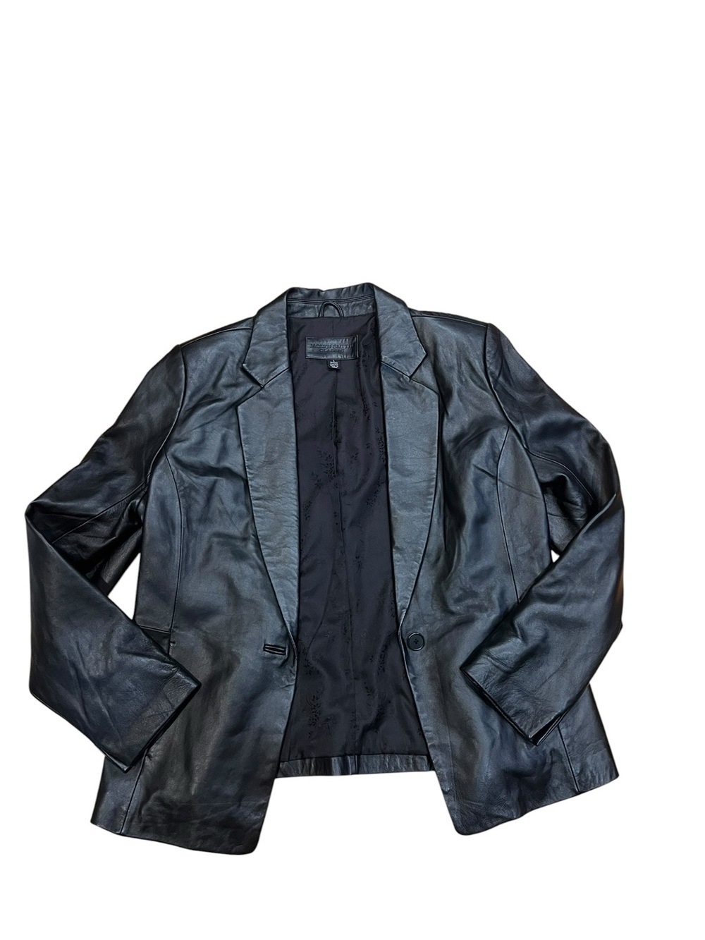 Black Leather Blazer Jacket - Classic Single-Button